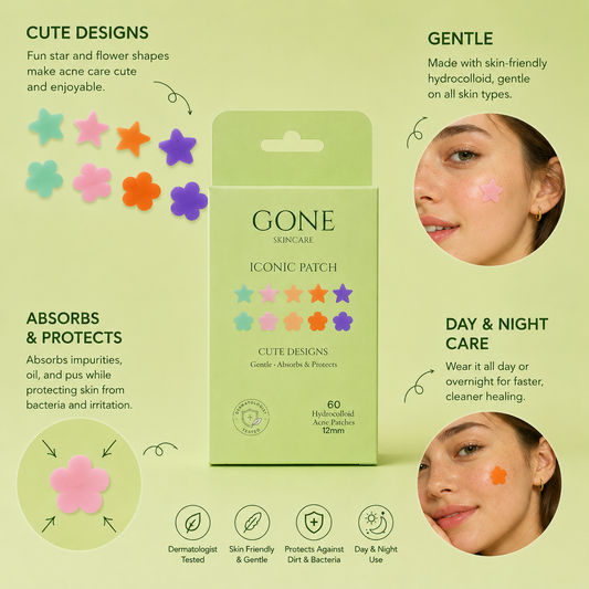GONE ICONIC PATCH Colorful Hydrocolloid Acne Patches | 60 Patches (12mm)